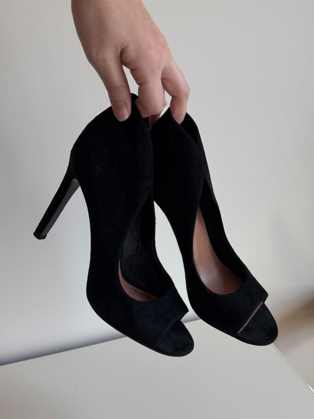 Vince Camuto Karolynn Black Suede Open Toe High Heels